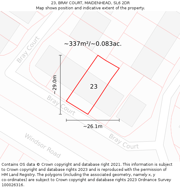 23, BRAY COURT, MAIDENHEAD, SL6 2DR: Plot and title map