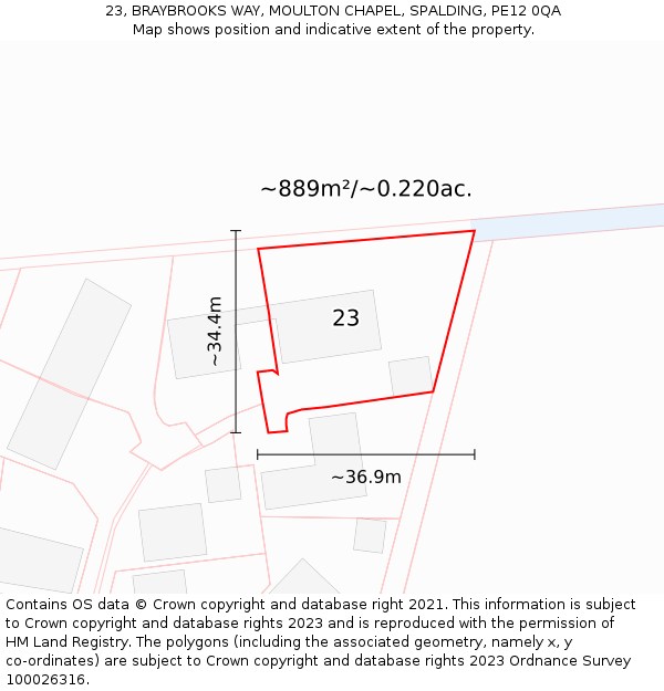 23, BRAYBROOKS WAY, MOULTON CHAPEL, SPALDING, PE12 0QA: Plot and title map