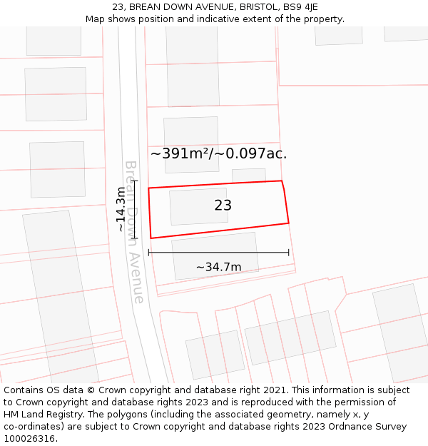 23, BREAN DOWN AVENUE, BRISTOL, BS9 4JE: Plot and title map