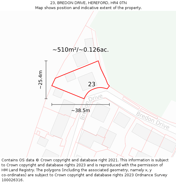 23, BREDON DRIVE, HEREFORD, HR4 0TN: Plot and title map