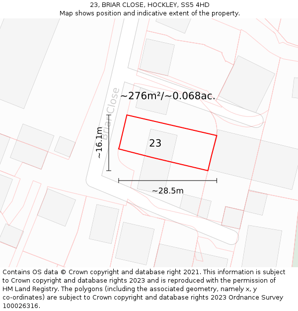 23, BRIAR CLOSE, HOCKLEY, SS5 4HD: Plot and title map