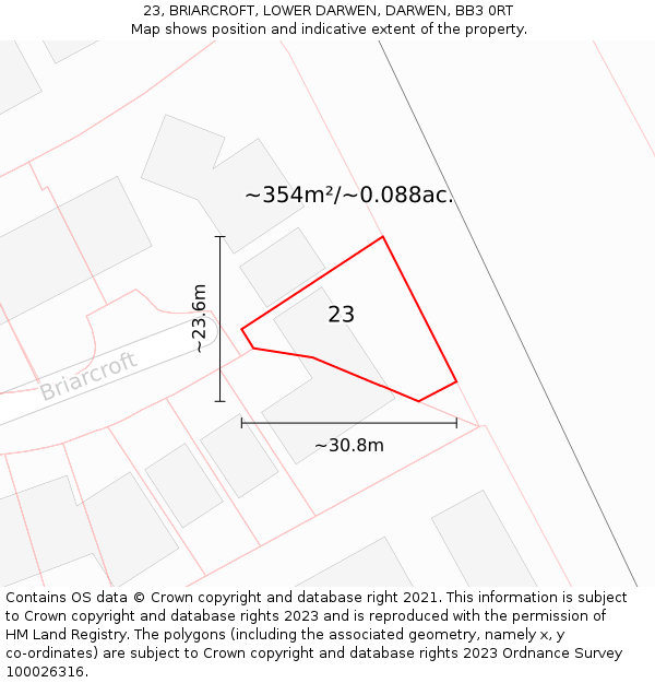 23, BRIARCROFT, LOWER DARWEN, DARWEN, BB3 0RT: Plot and title map