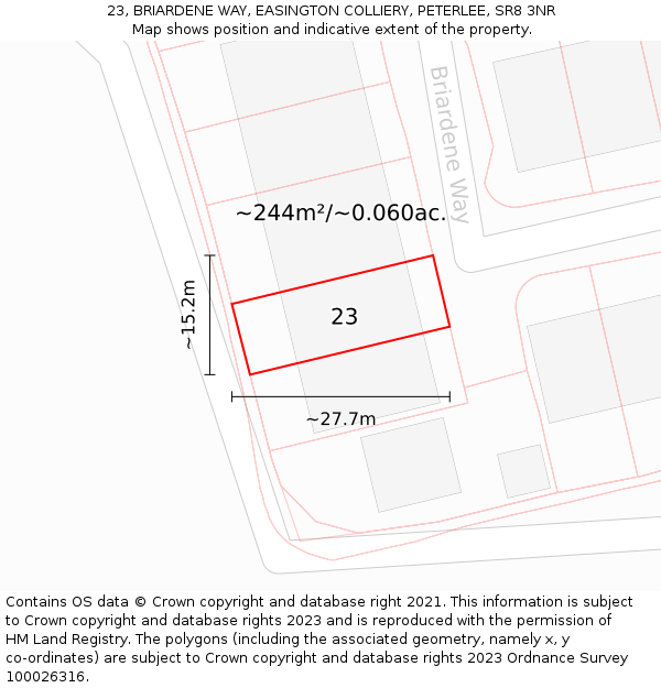 23, BRIARDENE WAY, EASINGTON COLLIERY, PETERLEE, SR8 3NR: Plot and title map