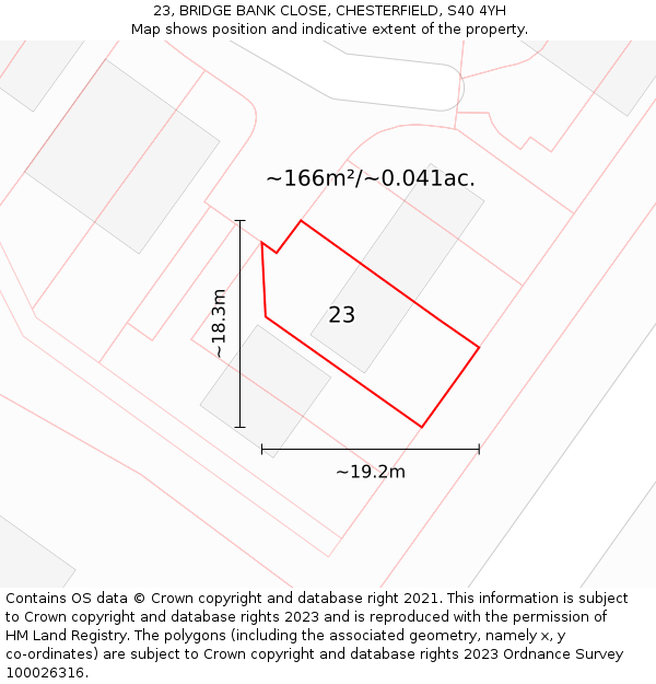 23, BRIDGE BANK CLOSE, CHESTERFIELD, S40 4YH: Plot and title map