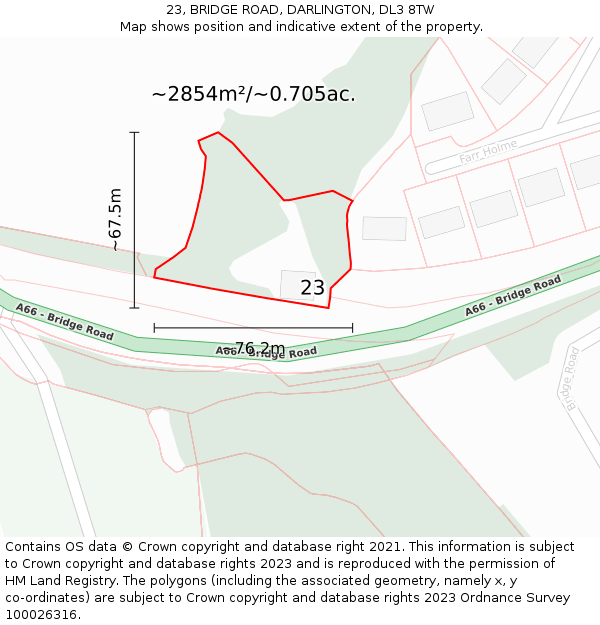 23, BRIDGE ROAD, DARLINGTON, DL3 8TW: Plot and title map