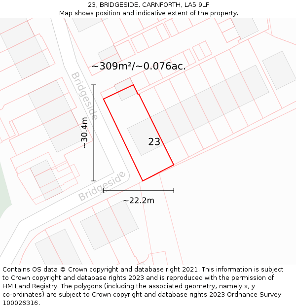 23, BRIDGESIDE, CARNFORTH, LA5 9LF: Plot and title map