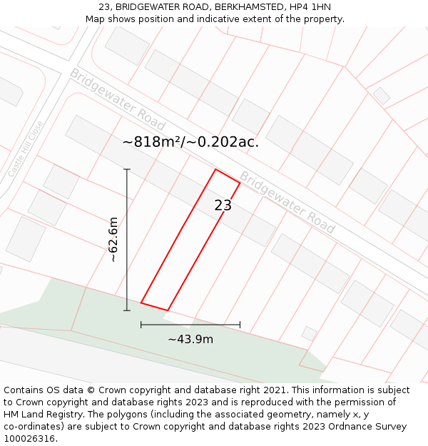 23, BRIDGEWATER ROAD, BERKHAMSTED, HP4 1HN: Plot and title map