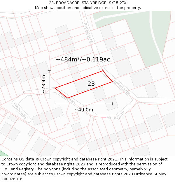 23, BROADACRE, STALYBRIDGE, SK15 2TX: Plot and title map