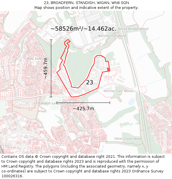 23, BROADFERN, STANDISH, WIGAN, WN6 0GN: Plot and title map