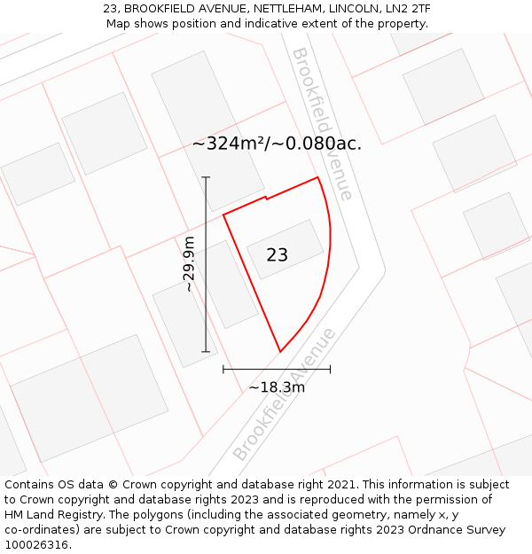 23, BROOKFIELD AVENUE, NETTLEHAM, LINCOLN, LN2 2TF: Plot and title map