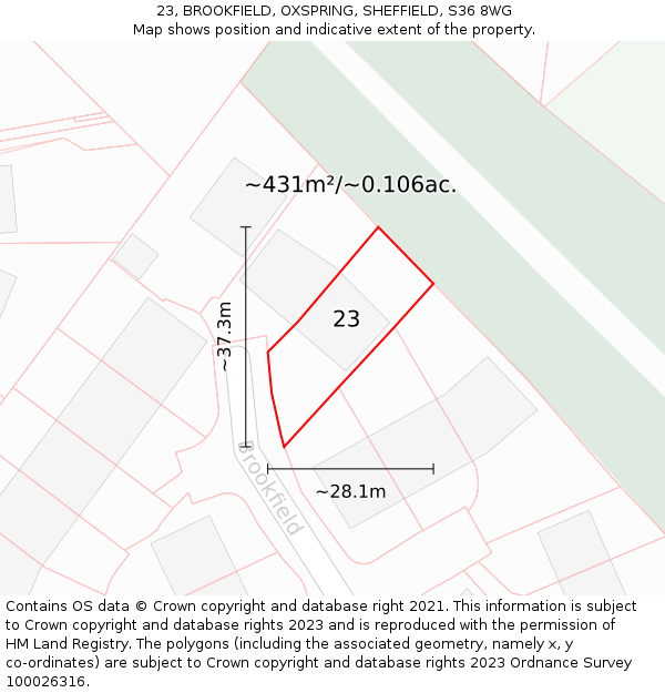 23, BROOKFIELD, OXSPRING, SHEFFIELD, S36 8WG: Plot and title map