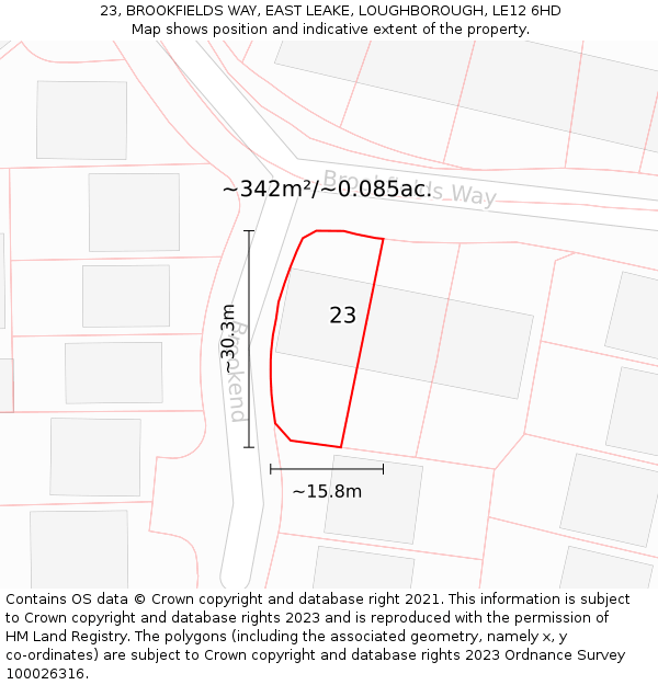 23, BROOKFIELDS WAY, EAST LEAKE, LOUGHBOROUGH, LE12 6HD: Plot and title map