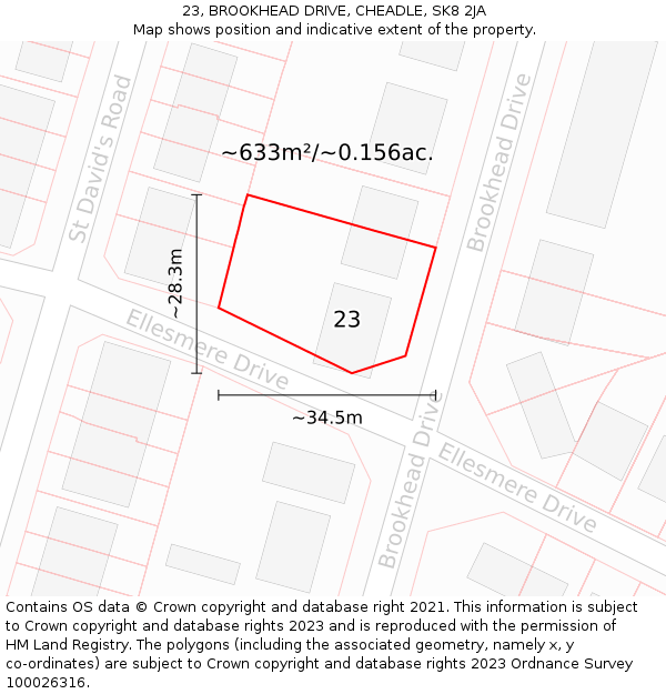 23, BROOKHEAD DRIVE, CHEADLE, SK8 2JA: Plot and title map