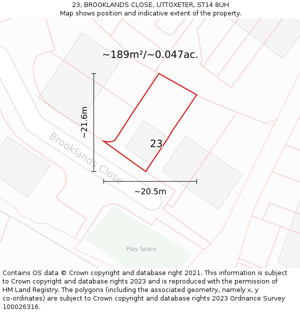 23, BROOKLANDS CLOSE, UTTOXETER, ST14 8UH: Plot and title map