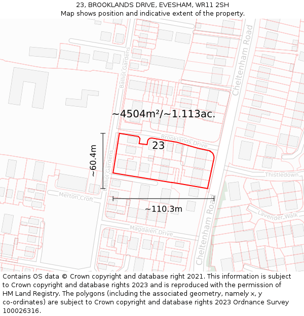 23, BROOKLANDS DRIVE, EVESHAM, WR11 2SH: Plot and title map