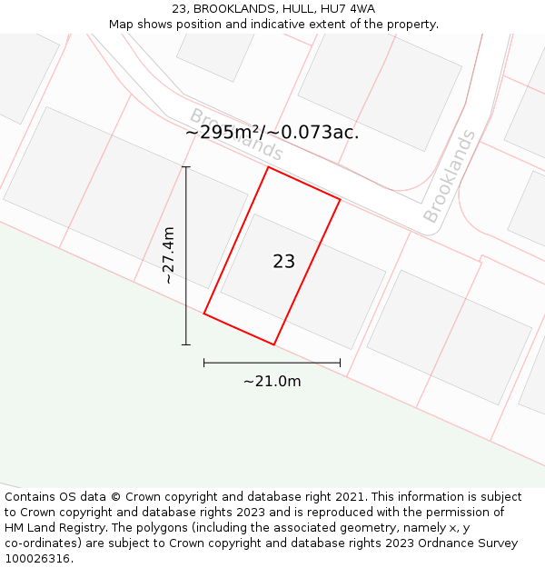 23, BROOKLANDS, HULL, HU7 4WA: Plot and title map
