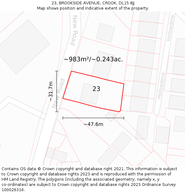 23, BROOKSIDE AVENUE, CROOK, DL15 8JJ: Plot and title map