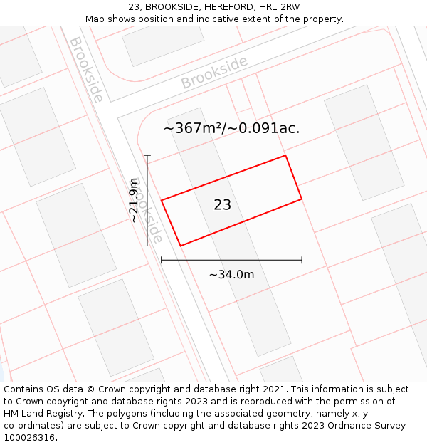 23, BROOKSIDE, HEREFORD, HR1 2RW: Plot and title map