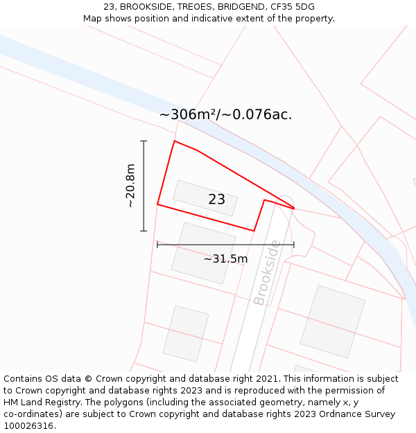 23, BROOKSIDE, TREOES, BRIDGEND, CF35 5DG: Plot and title map