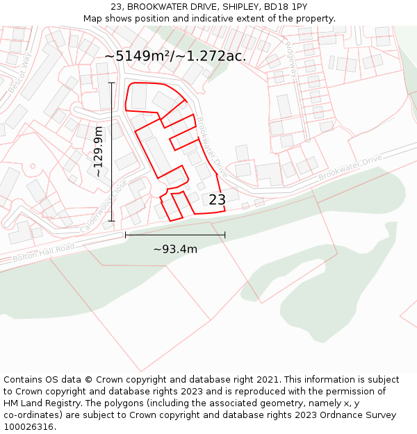 23, BROOKWATER DRIVE, SHIPLEY, BD18 1PY: Plot and title map