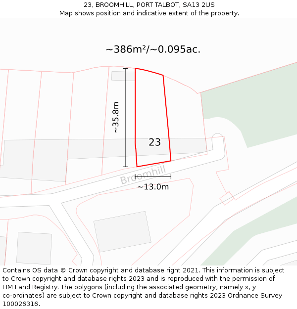 23, BROOMHILL, PORT TALBOT, SA13 2US: Plot and title map