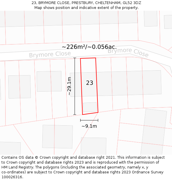 23, BRYMORE CLOSE, PRESTBURY, CHELTENHAM, GL52 3DZ: Plot and title map