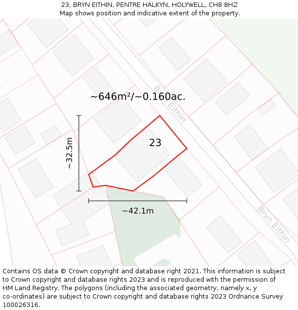 23, BRYN EITHIN, PENTRE HALKYN, HOLYWELL, CH8 8HZ: Plot and title map