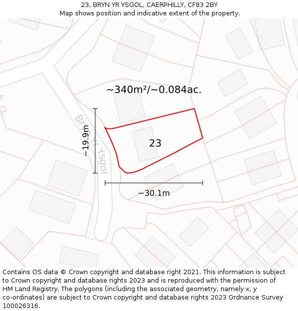 23, BRYN YR YSGOL, CAERPHILLY, CF83 2BY: Plot and title map