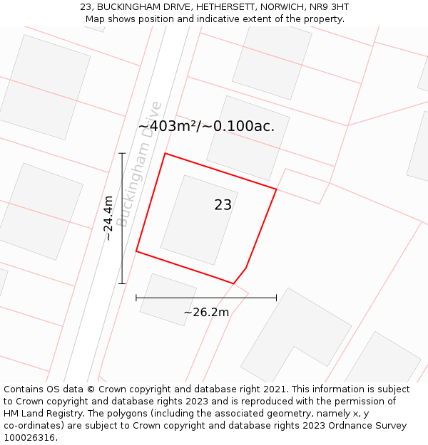 23, BUCKINGHAM DRIVE, HETHERSETT, NORWICH, NR9 3HT: Plot and title map