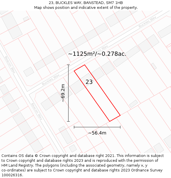 23, BUCKLES WAY, BANSTEAD, SM7 1HB: Plot and title map