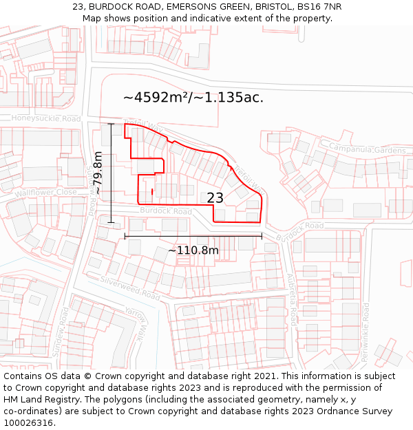 23, BURDOCK ROAD, EMERSONS GREEN, BRISTOL, BS16 7NR: Plot and title map