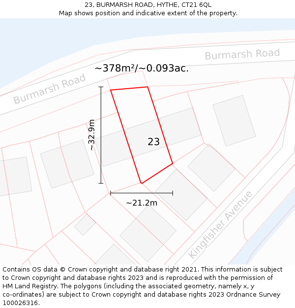 23, BURMARSH ROAD, HYTHE, CT21 6QL: Plot and title map