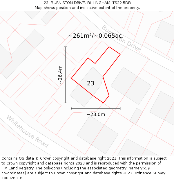 23, BURNISTON DRIVE, BILLINGHAM, TS22 5DB: Plot and title map