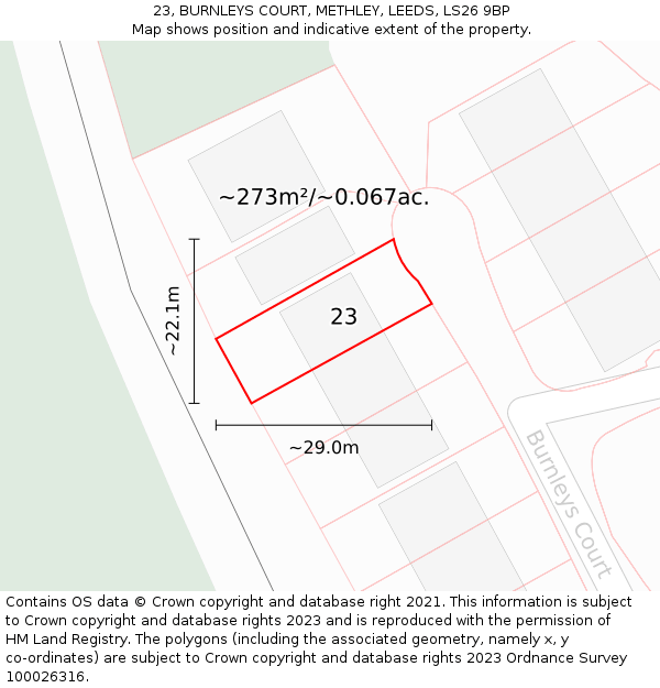 23, BURNLEYS COURT, METHLEY, LEEDS, LS26 9BP: Plot and title map
