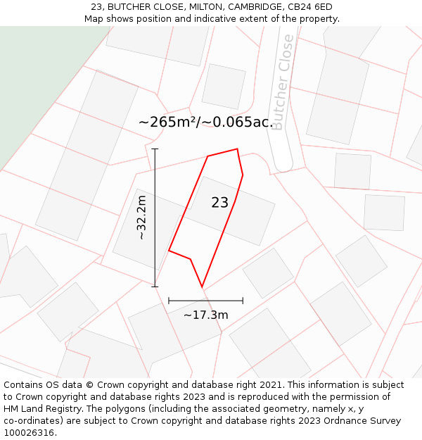23, BUTCHER CLOSE, MILTON, CAMBRIDGE, CB24 6ED: Plot and title map