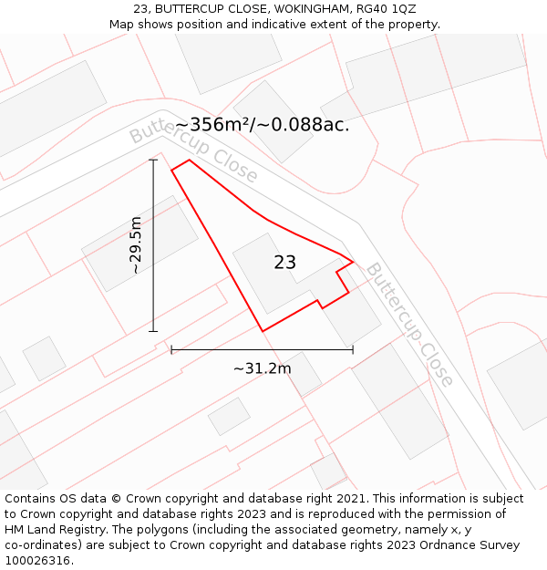 23, BUTTERCUP CLOSE, WOKINGHAM, RG40 1QZ: Plot and title map