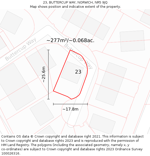 23, BUTTERCUP WAY, NORWICH, NR5 9JQ: Plot and title map