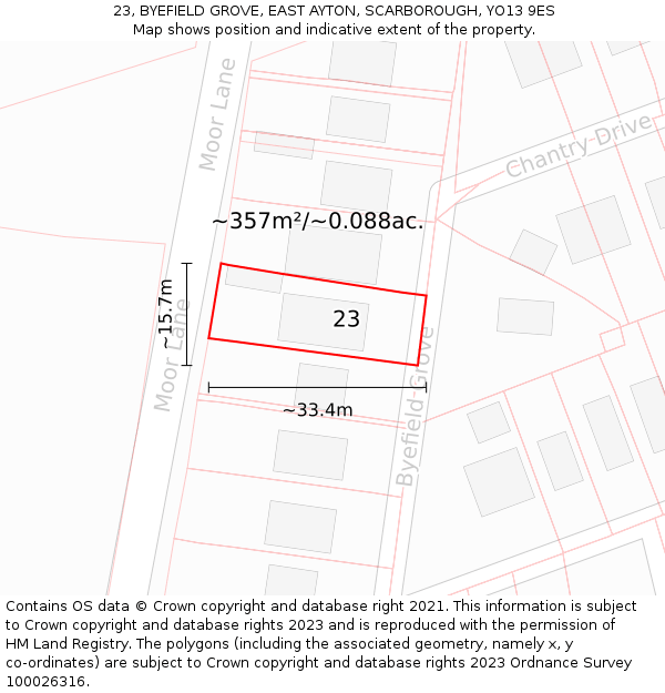 23, BYEFIELD GROVE, EAST AYTON, SCARBOROUGH, YO13 9ES: Plot and title map