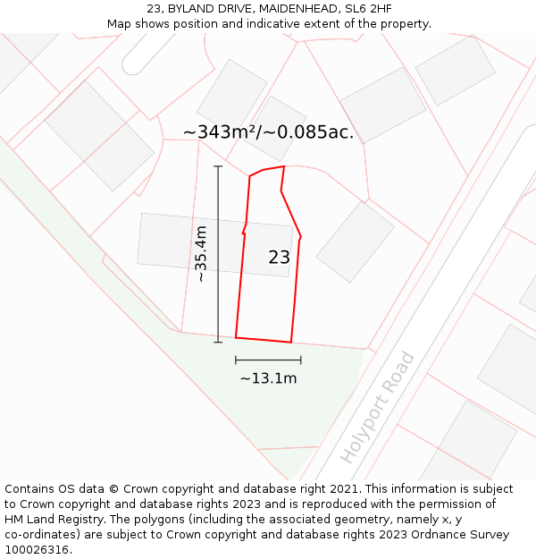 23, BYLAND DRIVE, MAIDENHEAD, SL6 2HF: Plot and title map