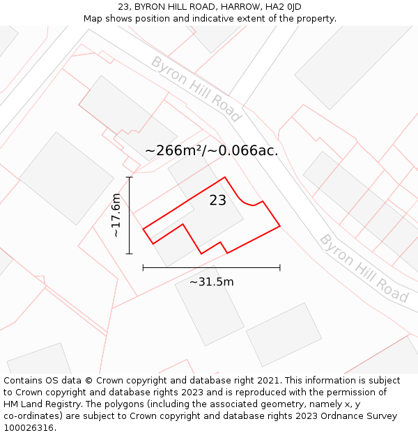 23, BYRON HILL ROAD, HARROW, HA2 0JD: Plot and title map