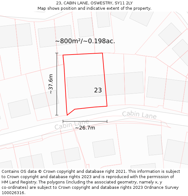 23, CABIN LANE, OSWESTRY, SY11 2LY: Plot and title map