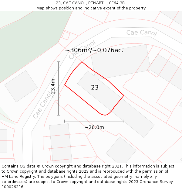 23, CAE CANOL, PENARTH, CF64 3RL: Plot and title map