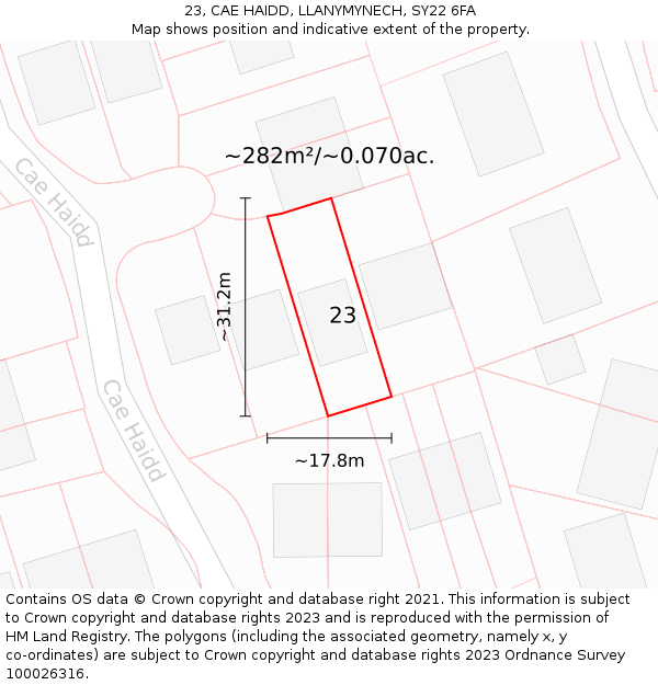23, CAE HAIDD, LLANYMYNECH, SY22 6FA: Plot and title map