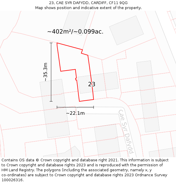 23, CAE SYR DAFYDD, CARDIFF, CF11 9QG: Plot and title map