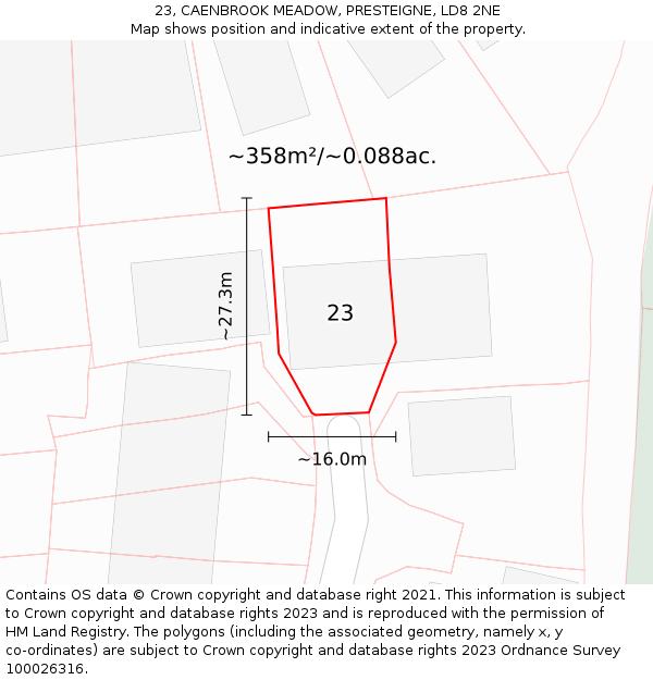23, CAENBROOK MEADOW, PRESTEIGNE, LD8 2NE: Plot and title map