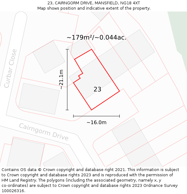 23, CAIRNGORM DRIVE, MANSFIELD, NG18 4XT: Plot and title map