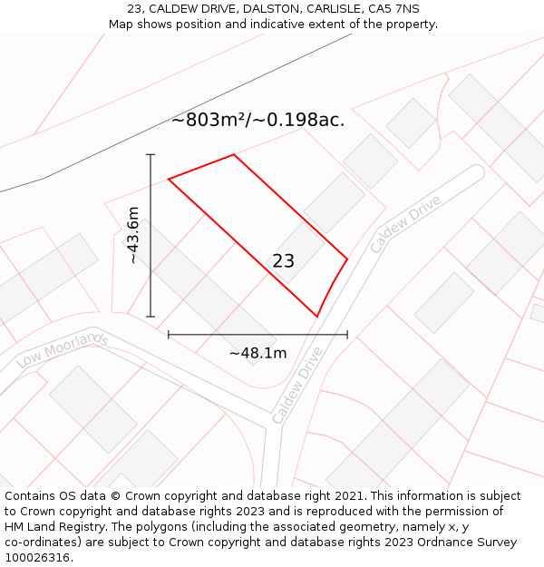 23, CALDEW DRIVE, DALSTON, CARLISLE, CA5 7NS: Plot and title map