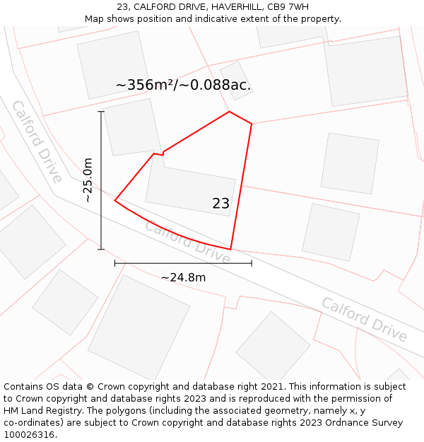 23, CALFORD DRIVE, HAVERHILL, CB9 7WH: Plot and title map