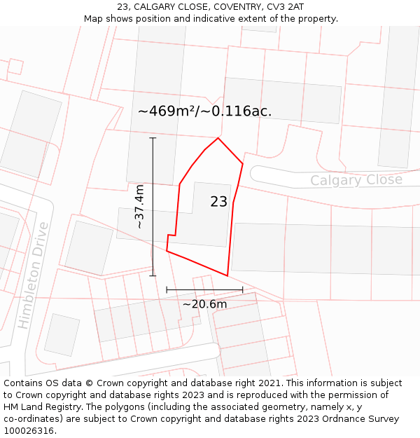 23, CALGARY CLOSE, COVENTRY, CV3 2AT: Plot and title map