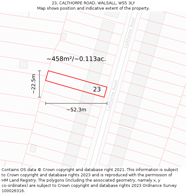 23, CALTHORPE ROAD, WALSALL, WS5 3LY: Plot and title map
